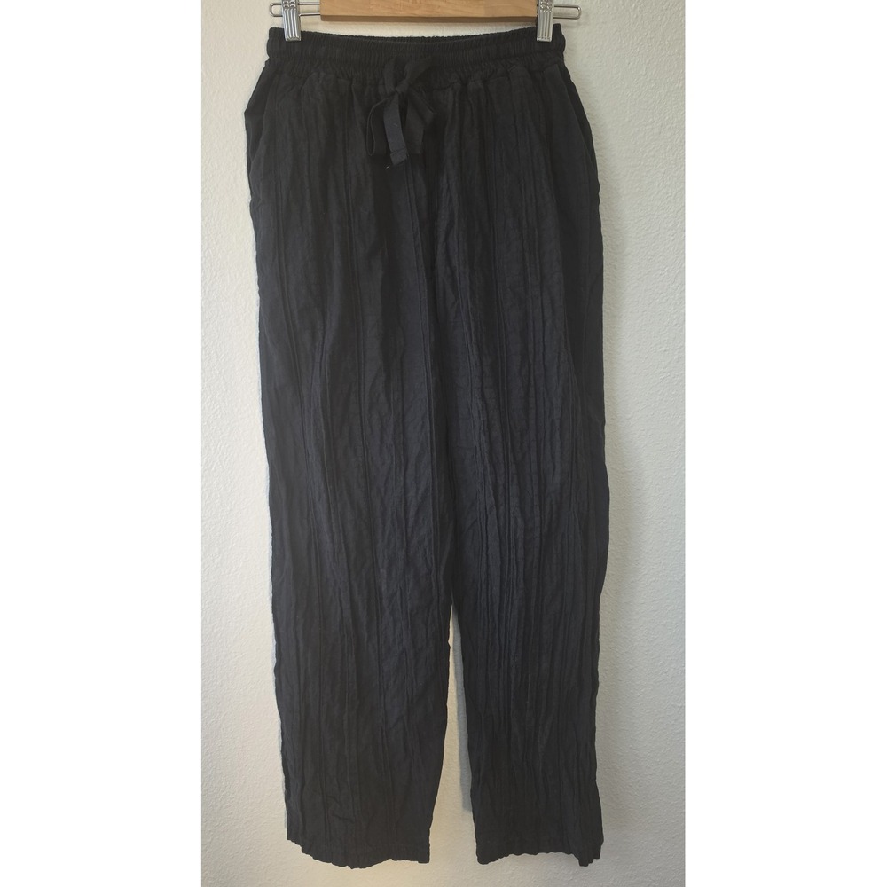 Mingili Women Black Textured Pants Straight Leg 25W 28 Inseam Trousers Slacks